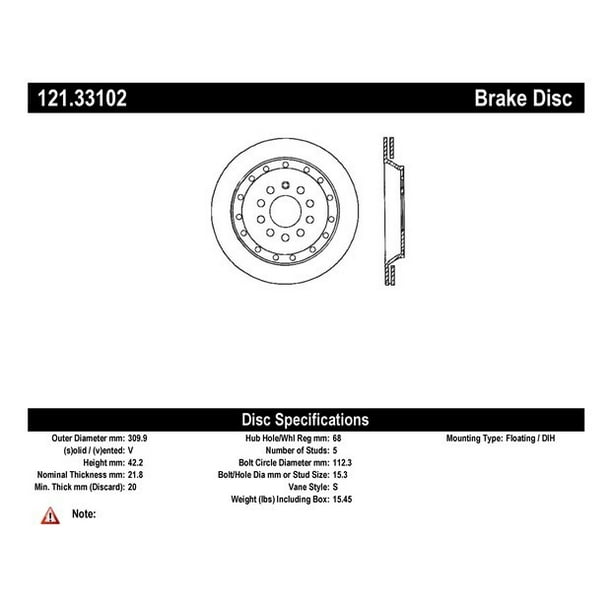 Centric 121.33102 Rear Disc Brake Rotor Centric 121.33102 Rear Disc Brake Rotor